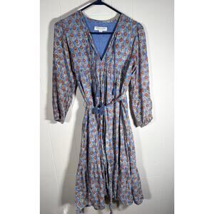 Emerson Fry Heirloom Dress in Blue Floral Size Small India Collection Boho Midi